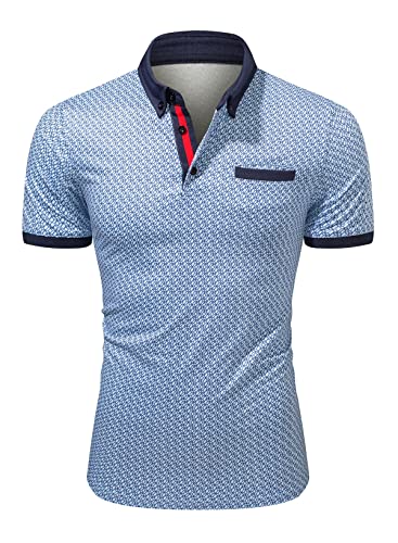 AlvaQ Poloshirt Herren Kurzarm Golf T Shirt Herren Farblich Abgesetzte Kragen Sommer Polohemd Mit Fronttasche Blau XXL von AlvaQ