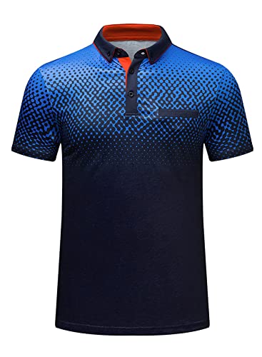 AlvaQ Poloshirt Herren Kurzarm Golf T-Shirt Herren Farblich Abgesetzte Kragen Sommer Polohemd Mit Fronttasche Regular Fit Blau M von AlvaQ