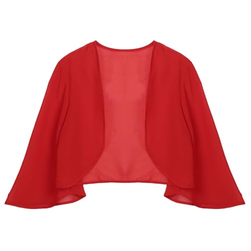 Alvivi Damen Bolero Jacke Chiffon 3/4 Ärmel Festlich Shrug Top Kurze Schulterjacke Elegant Cardigan Tops für Hochzeit Abendkleid Partykleid S-3XL Rot XL von Alvivi