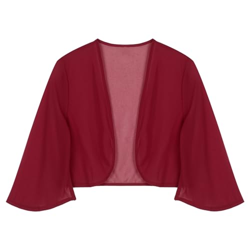 Alvivi Damen Bolero Jacke Chiffon 3/4 Ärmel Festlich Shrug Top Kurze Schulterjacke Elegant Cardigan Tops für Hochzeit Abendkleid Partykleid S-3XL Weinrot L von Alvivi