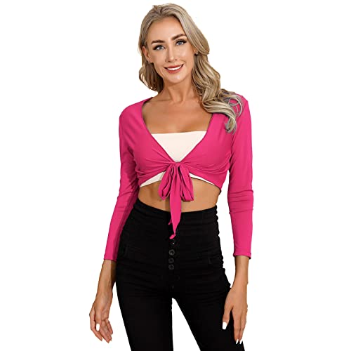 Alvivi Damen Bolero Jacke Langarm Schulterjacke Ballett Tanzjacke Wickeljacke Kurz Oberteile für Gymnastik Yoga Tanz Training G Rosa L von Alvivi