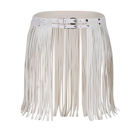 Alvivi Damen Fransen Rock Gürtel Quaste Rock PU Lederrock Gothic Punk Kostüm Tanz Party Clubwear Verstellbare Größe Weiß Einheitsgröße Alvivi Damen Fransen Rock Gürtel Quaste Rock PU Lederrock Gothic Punk Kostüm Tanz Party Clubwear Verstellbare Größe Weiß Einheitsgröße von Alvivi