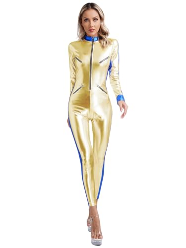 Alvivi Damen Jumpsuit Wetlook Glitzer Body Overall Metallic Catsuit Ganzkörperanzug Hose Tight Leggings Karneval Fasching Party Clubwear Gold S Alvivi Damen Jumpsuit Wetlook Glitzer Body Overall Metallic Catsuit Ganzkörperanzug Hose Tight Leggings Karneval Fasching Party Clubwear Gold S von Alvivi