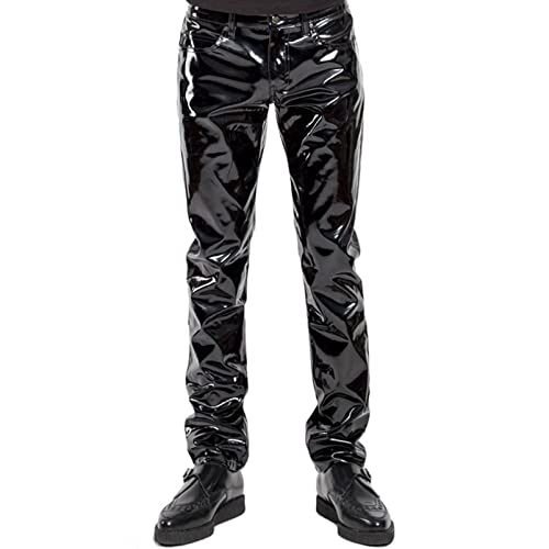 Alvivi Herren Hosen Leder Latex Leggings Lederhose Wetlook Metallic Männer Strumpfhose Pants Unterwäsche Schwarz C Schwarz M von Alvivi