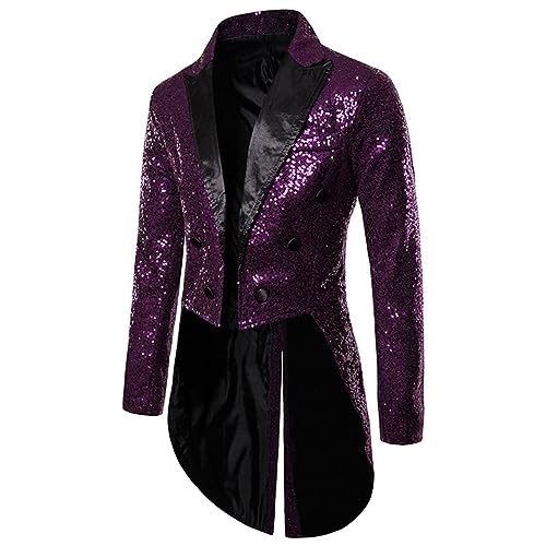 Alvivi Herren Zirkus Kostüm Zirkusdirektor Uniform Pailletten Frack Jacke Mantel Glitzer Blazer Show Tanzkostüm Mottoparty Outfits A Lila M von Alvivi