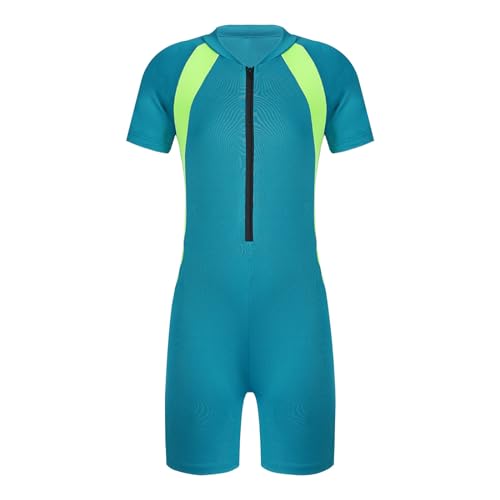 Alvivi Jungen Kurzarm Badeanzug Einteiler UV-Schutz Schwimmanzug Kinder Wettkampf Badebekleidung Sonnenschutz Sonnenanzug Y Himmel Blau 158-164 von Alvivi