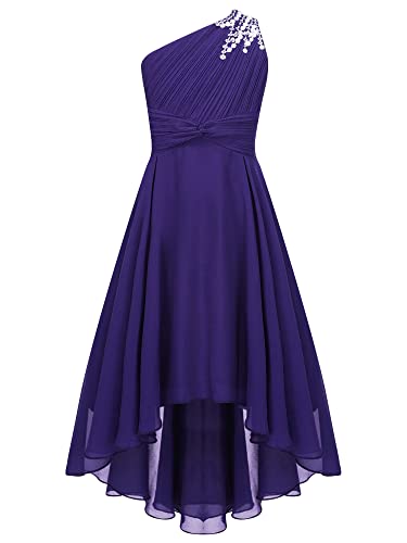 Alvivi Kinder Mädchen Kleider Festlich Kleid EIN-Schulter Hochzeit Blumenmädchenkleid Elegantes Abendkleid Chiffon Sommerkleid Geburtstag Partykleid Lila 146-152 von Alvivi