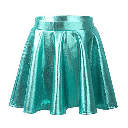 Alvivi Mädchen Rock Metallic Minirock Faltenrock Glänzend A-Line Skater Rock Ballett Tanzrock Sport Tutu Rock A Lake Grün 134-140 von Alvivi