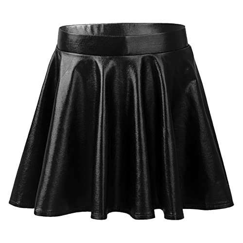 Alvivi Mädchen Rock Metallic Minirock Faltenrock Glänzend A-Line Skater Rock Ballett Tanzrock Sport Tutu Rock Aa Schwarz 158-164 von Alvivi