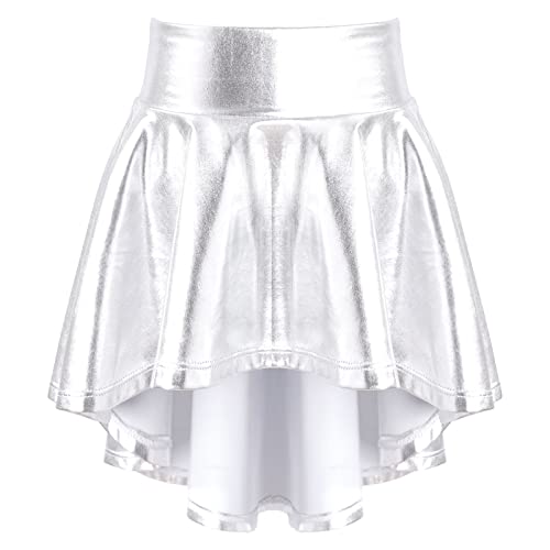 Alvivi Mädchen Rock Metallic Minirock Faltenrock Glänzend A-Line Skater Rock Ballett Tanzrock Sport Tutu Rock B Silber 158-164 von Alvivi