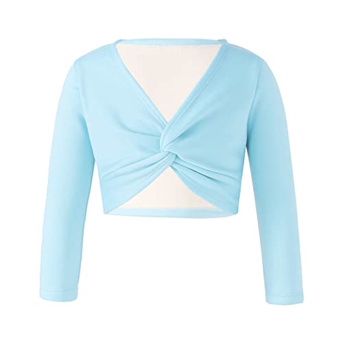 Alvivi Mädchen Sport Crop Tops Langarm Shirt Ballettjacke Wickeljacke Bolero Bauchfrei Oberteile Tanz Gymnastik Training Yoga Tops Ac Hell Blau 134-140 von Alvivi