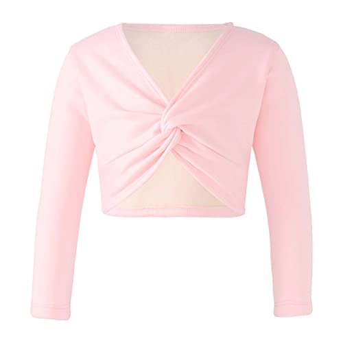 Alvivi Mädchen Sport Crop Tops Langarm Shirt Ballettjacke Wickeljacke Bolero Bauchfrei Oberteile Tanz Gymnastik Training Yoga Tops Ac Rosa 110-116 von Alvivi