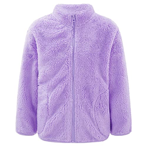 Alvivi Unisex Kinder Fleece-Jacke Strickfleecejacke mit Stehkragen Reißverschluss Warme Fleecejacke Herbst Winter Mantel Outwear A Lila 134-140 von Alvivi