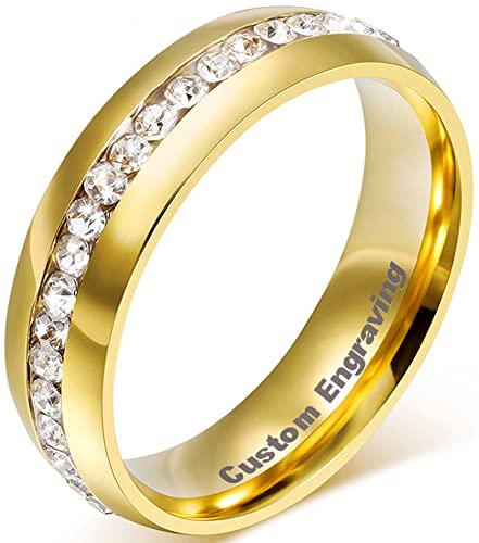 AMDXD Schmuck 18K Vergoldet Gold Eheringe, Herren Damen Ringe Zirkonia Pave Elegante Polished Hochzeit Für Valentinstag Größe 57 (18.1) - Kostenloser Schriftzug von AMDXD