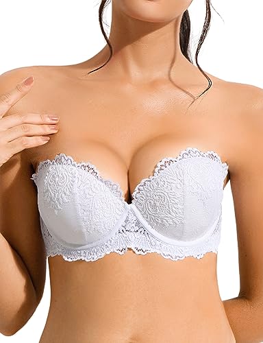 Amafuur Push Up Trägerloser Spitzen-BH Stark Gepolstert Hinzufügen 2 Cup mit klaren Trägern Multiway Sexy Balconette, Weiss/opulenter Garten, 75B von Amafuur