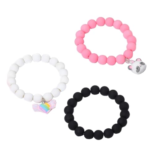 Amagogo 3 Stück Perlenarmbänder für Kinder, Perlenschmuck, süße, einzigartige Dekorationen, Prinzessinnen-Charm-Armbänder, Spielzeug für Strandparty, Rosa Weiß Schwarz von Amagogo