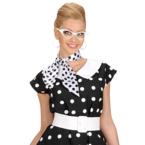 Amakando 50er Jahre Halstuch Pünktchen Haar Tuch schwarz-weiß gepunktet Retro Satintuch Polka Dots Satin Schal Rockabilly Punkte Haartuch Mottoparty Accessoire von Amakando