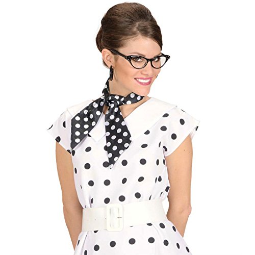 Amakando 50er Jahre Halstuch Pünktchen Haar Tuch weiß-schwarz gepunktet Retro Satintuch Polka Dots Satin Schal Rockabilly Punkte Haartuch Mottoparty Accessoire von Amakando