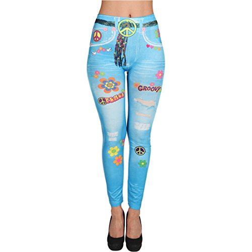 Amakando 70er Jahre Leggings Flower Power Stretchhose Stretch Hippiehose Hippie Hose Karneval Kostüme Damen Peace Mottoparty 60er Jahre Jeggings von Amakando