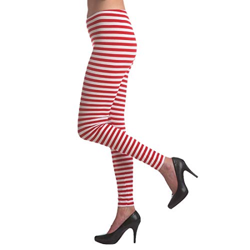 Amakando Coole gestreifte Leggins Clown/Rot-Weiß L/XL (44-50) / Originelle Stretch-Hose Zirkus Geringelt für Frauen/EIN Blickfang zu Kostümfest & Fasching von Amakando