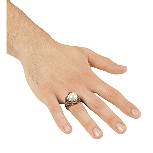 Amakando Eleganter Gothic-Fingerring/Gold-Weiß/Hexenring mit Fake-Perle/Perfekt geeignet zu Halloween & Walpurgisnacht von Amakando