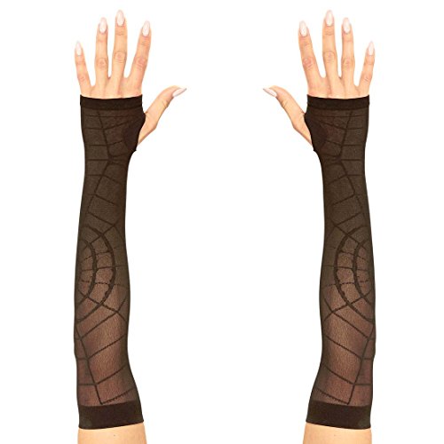 Amakando Gothic Armstulpen Lange Spinnennetz Handschuhe schwarz Damenhandschuhe Spinne Halloween Spinnen Handstulpen Halloween Kostüm Accessoires Hexen Pulswärmer Damen von Amakando