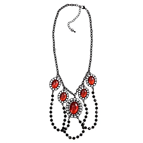 Amakando Halloween Halskette Gothic Kette rot Hexen Collier mit Steinen und Perlen Vampir Hals Schmuck Manor Perlenkette Modeschmuck Accessoire von Amakando