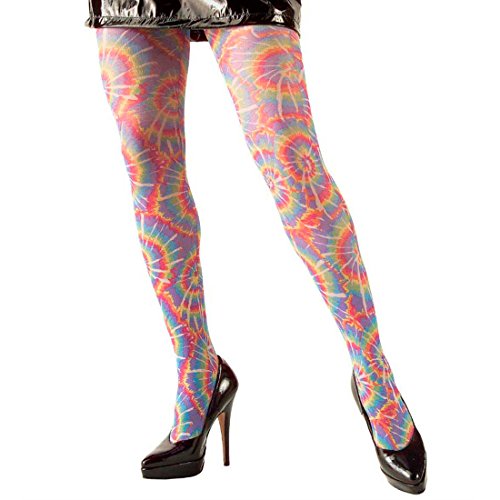 Amakando Hippie Strumpfhose Neon Feinstrumpfhose bunt, 40 DEN Disco Pantyhose 70er Jahre Nylonstrumpfhose Party Nylons Mottoparty Damenstrumpfhose von Amakando