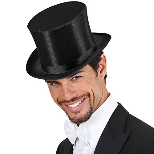 Amakando Klassischer Zylinderhut 20er Jahre Hut Eleganter Herrenhut Mafia Kopfbedeckung Festliche Hochzeit Hüte Schwarzer Zylinder aus Satin von Amakando