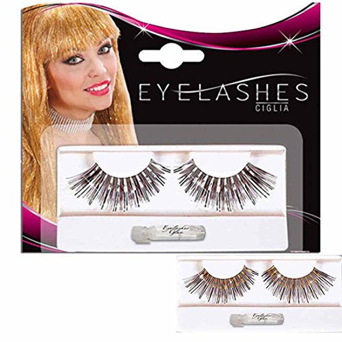 Amakando Künstliche Wimpern Party Kunstwimpern schwarz-Silber Falsche Eyelashes Fasching Effekt Wimpernverlängerung Wimpernextensions Makeup Accessoire Karneval Kostüm Zubehör Damen von Amakando