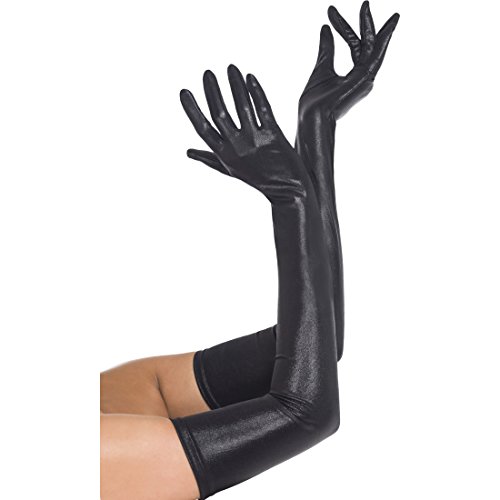 Amakando Lack Handschuhe Sexy Damenhandschuhe lang Lederoptik, schwarz Gothic Lackhandschuhe Hexe Langarmhandschuhe Damen Halloweenkostüm Accessoire Halloween Kostüm Zubehör von Amakando