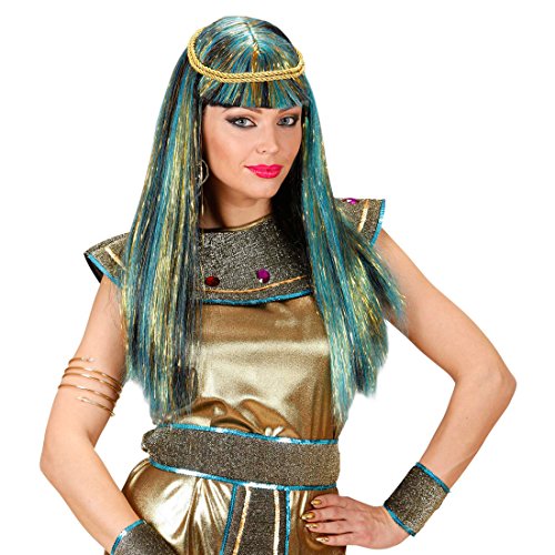 Amakando Moderne Cleopatra Perücke Strähnchen Langhaarperücke Cosplay Damenperücke Moderne Ägypterin Kunsthaar Glitzer Faschingsperücke Kleopatra Römerin Karnevalsperücke von Amakando