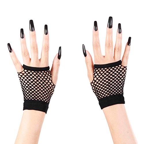 Amakando Netz Armstulpen Fingerlose Handschuhe schwarz 80er Jahre Disco Handstulpen Pulswärmer Fasching Burlesque Gothic Punk Handschuh Stulpen Hexenhandschuhe von Amakando