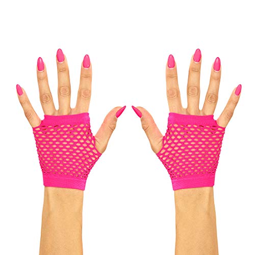 Amakando Originelle Netz-Handstulpen Disco Style/Pink/Knallige fingerfreie Handschuhe für Frauen/Genau richtig zu Mottoparty & Kostümfest von Amakando