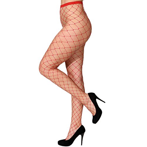 Amakando Strumpfhose - rot - Damenstrumpfhose Fishnet Strümpfe Netzstrümpfe Damen Reizwäsche Netzstrumpfhose grobmaschig von Amakando