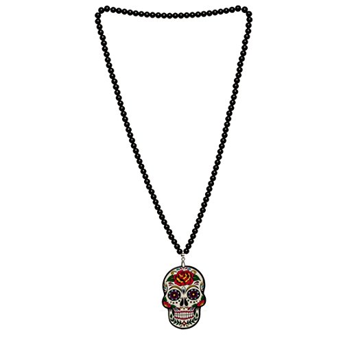 Amakando Totenkopfanhänger Kette La Catrina Collier Dia de los Muertos Halskette Sugar Skull Schmuck Mexikanisches Totenfest Halloween Amulett Tag der Toten von Amakando