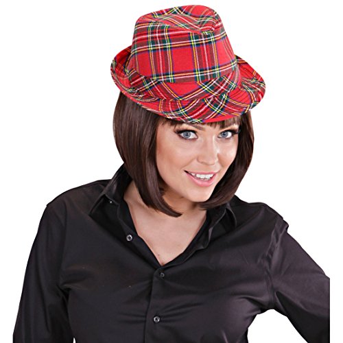 Amakando Trilby Hut kariert Unisex - rot - Partyhut Schottenmuster Schottenhut Mütze Schotte Hut kariert Tartan Fedora mit Karomuster von Amakando