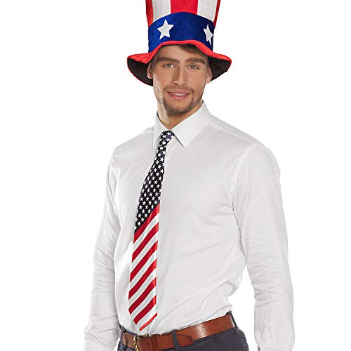 Originelle Krawatte Amerika-Fahne / 135 cm/Langbinder Stars & Stripes für Männer/Genau richtig zu Themenabend & Fasching von Amakando