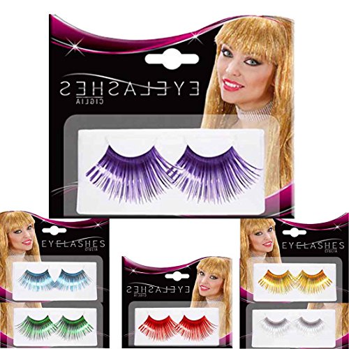 Selbstklebende Künstliche Wimpern Party Kunstwimpern lila Lange Falsche Eyelashes Fasching Effekt Wimpernverlängerung Wimpernextensions Makeup Accessoire Karneval Kostüm Zubehör Damen von Amakando