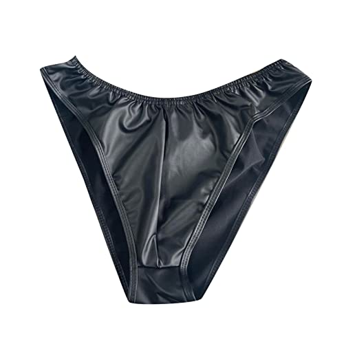 Amaone Herren Belüftung Men Boxer Herren Vier Jahreszeiten Mode Lässig Einfarbige Ledershorts Sexy Weiches Geschmack Unterwäsche Shorts Hosen Unterwäsche Spitze Bikinislip für Herren (Black-2, S) von Amaone