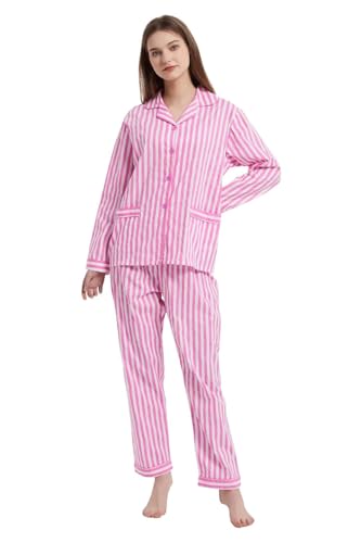 Amaxer Damen Zweiteiliger Schlafanzug Baumwolle Pyjama Set Langarm Nachtwäsche Hausanzug Sleepwear und Pyjamahose Lounge Sets von Amaxer