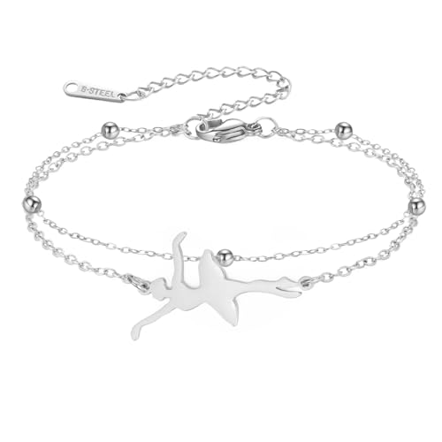Amaxer Gymnastikarmband für Damen, Edelstahl, Flip, Turner-Team, Ballett, Ballerina, Tanztänzerin, Doppelkette, verstellbare Perlen, Fußkettchen, L22cm, Edelstahl Amaxer Gymnastikarmband für Damen, Edelstahl, Flip, Turner-Team, Ballett, Ballerina, Tanztänzerin, Doppelkette, verstellbare Perlen, Fußkettchen, L22cm, Edelstahl von Amaxer