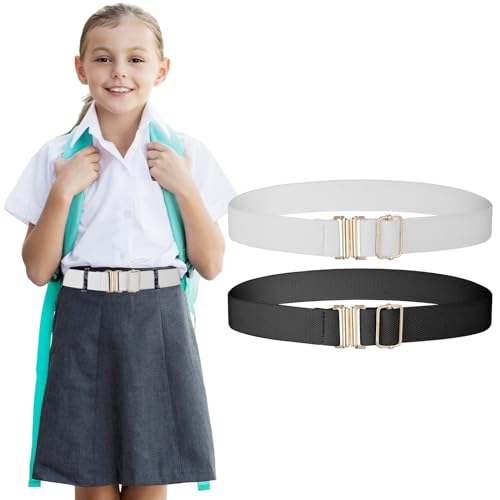 Amaxiu 2 Pcs elastische Taille Gürtel für Kinder, Jungen Mädchen Stretch Taille Band flache Schnalle verstellbaren Gürtel für Jeans Hosen Röcke(Schwarz+Weiß) von Amaxiu