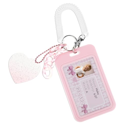 Amaxiu Acryl Kpop Fotokartenhalter, Transparentes Liebesherz Kawaii Ausweishalter Niedlicher Schlüsselanhänger Anhänger Bankkarte Buskarte Studentenausweis Ausweishalter für Mädchen und Frauen(Rosa) von Amaxiu