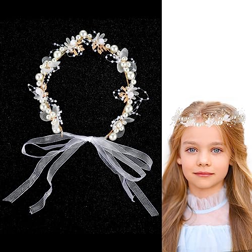 Amaxiu Haarschmuck Kinder Mädchen Hochzeit,Hochzeits Haarschmuck Braut Hochzeit Blumen Stirnbänder Prinzessin Kopfschmuck Niedlicher Haarschmuck Für Kinder Mädchen Und Frauen(weiß) von Amaxiu