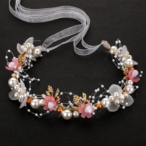 Amaxiu Haarschmuck Kinder Mädchen Hochzeit,Hochzeits Haarschmuck Braut Hochzeit Blumen Stirnbänder Prinzessin Kopfschmuck Niedlicher Haarschmuck Für Kinder Mädchen Und Frauen(Rosa) von Amaxiu