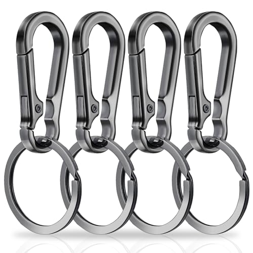 Amaxiu Robuster Karabiner Schlüsselanhänger, Zinklegierung Schlüsselanhänger mit Schlüsselring Schnellverschluss Metall Schlüsselanhänger Clips Schlüsselanhänger Halter Organizer(4 Stück, grau) von Amaxiu