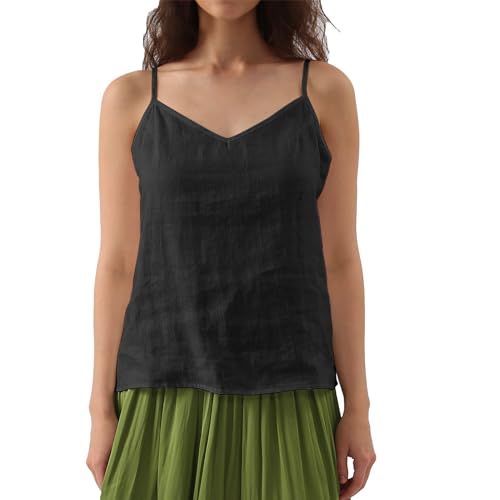 Amazhiyu Damen Leinen Tops Sommer Ärmellos Spaghetti Trägershirt Blumendruck Crop Tanktop V-Ausschnitt Sommertop Tshirt Trägertop Blusentops Basic Oberteil Top Vest, Schwarz, L Amazhiyu Damen Leinen Tops Sommer Ärmellos Spaghetti Trägershirt Blumendruck Crop Tanktop V-Ausschnitt Sommertop Tshirt Trägertop Blusentops Basic Oberteil Top Vest, Schwarz, L von Amazhiyu
