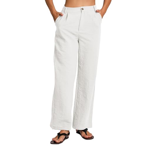 Amazhiyu Damenhosen Leinenhose Damen Hose Baggy Business Outfit Lang Leinen Wide Leg Stoffhose Weites Bein Anzughose Elegant Mit Taschen, Weiß, XL Amazhiyu Damenhosen Leinenhose Damen Hose Baggy Business Outfit Lang Leinen Wide Leg Stoffhose Weites Bein Anzughose Elegant Mit Taschen, Weiß, XL von Amazhiyu