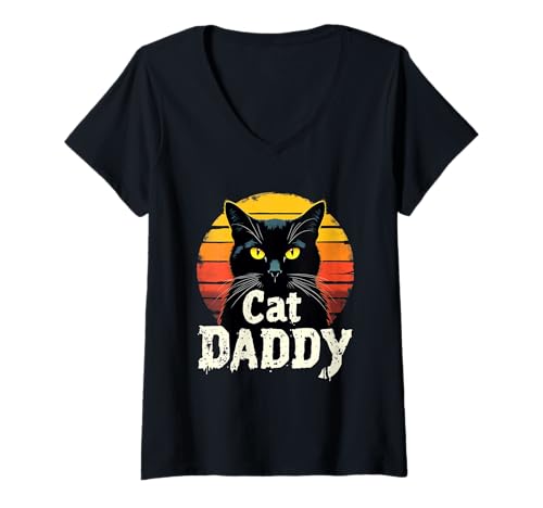 Damen Cat Daddy Herren Lustiger Katzenliebhaber Katze Papa T-Shirt mit V-Ausschnitt Damen Cat Daddy Herren Lustiger Katzenliebhaber Katze Papa T-Shirt mit V-Ausschnitt von Amazing Black Cat Dad Designs
